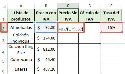 Cómo calcular el IVA en Excel de manera inversa paso 4