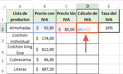 Cómo calcular el IVA en Excel de manera inversa paso 5