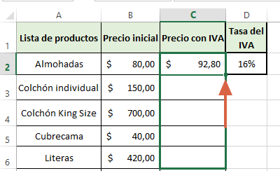 Cómo calcular el precio con IVA en Excel directamente paso 5