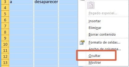 Cómo ocultar o mostrar columnas en Excel paso 2