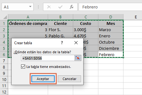 Como hacer una tabla en Excel creacion de la tabla