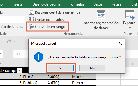 Como hacer una tabla en Excel en caso de borrar la tabla. 1