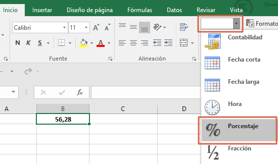 Como sacar porcentaje en Excel al convertir un decimal a porcentaje