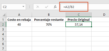 Como sacar porcentaje en Excel en base a otra cantidad y un porcentaje