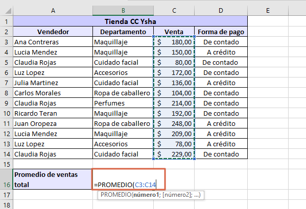 Como sacar promedio en Excel usando la formula PROMEDIO