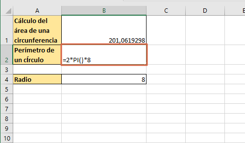 Como usar o poner la funcion PI en Excel paso 2