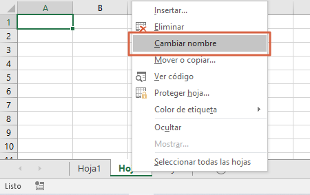 Como cambiar el nombre de la hoja en un libro de Excel