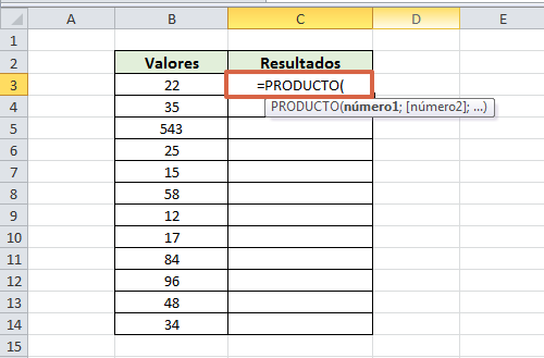 Cómo multiplicar una columna por sí misma en Excel paso 2
