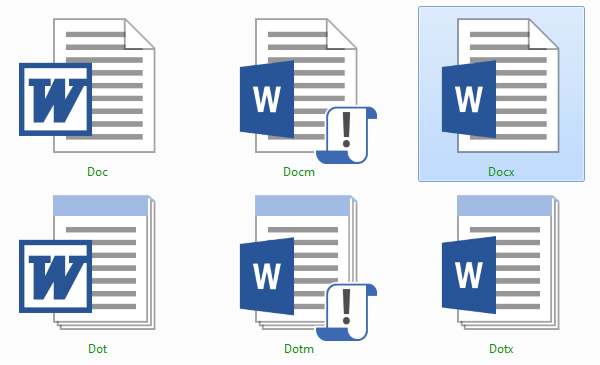 Tipos de extensiones de Documentos de Word Docx
