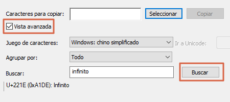 Como escribir o poner el simbolo infinito en Word usando el Mapa de caracteres de Windows