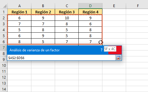 Como crear e interpretar una tabla ANOVA en Excel con un solo factor paso 3