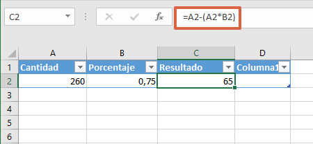 Calcular descuento restando el descuento a la cantidad en Excel