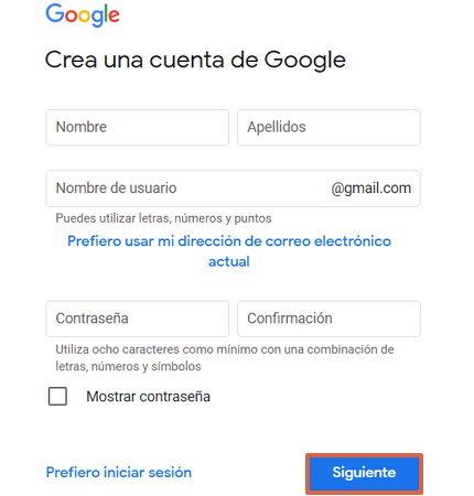 Cómo registrarse en Gmail con una cuenta de Google - Paso 5