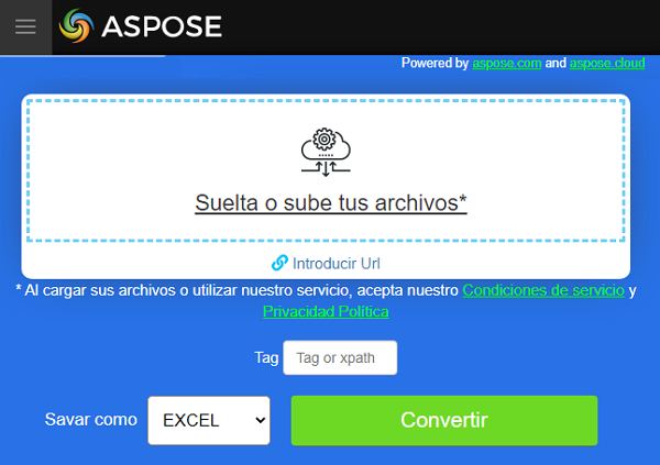 Herramientas online para convertir un archivo XML a Excel. ASPOSE