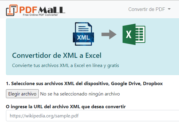 Herramientas online para convertir un archivo XML a Excel. PDF Mall