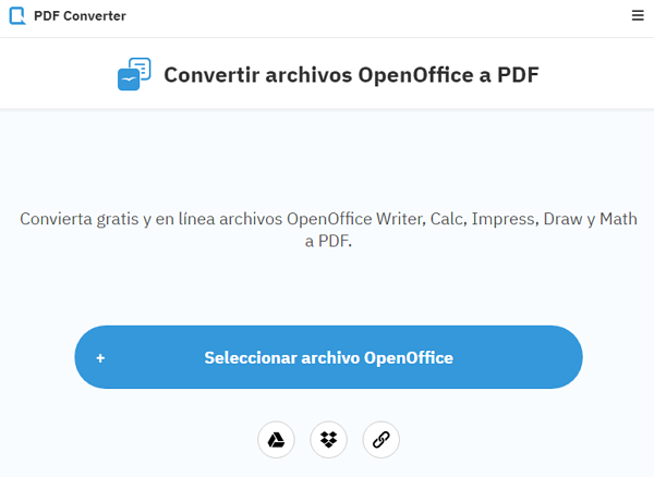 PDF Converter como página web para convertir un archivo ODT a PDF