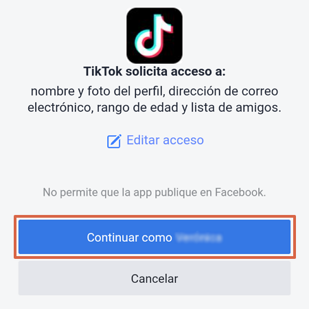 Crear una cuenta de TikTok desde el movil con una red social - Paso 3
