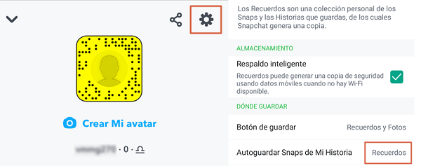 Eliminar una cuenta de Snapchat al activar la funcion Recuerdos. Paso 2 y 4
