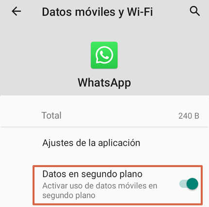 Habilitar los datos en segundo plano de WhatsApp. Paso 5