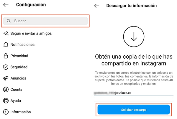 Como recuperar mensajes eliminados o borrados de Instagram solicitando la descarga de datos desde la app paso 4
