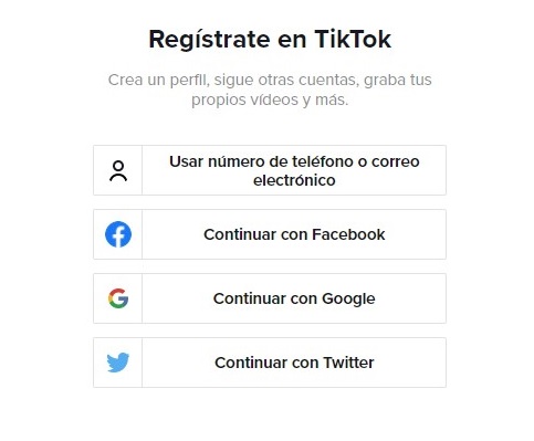 Como registrarse o crear una cuenta en TikTok