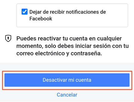 Desactivar Facebook Messenger con el perfil activo. Paso 10