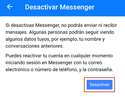 Desactivar Facebook Messenger con el perfil desactivado. Paso 4