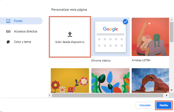 Cargar una imagen y cambiar los colores de Google Chrome - Paso 2 y 3