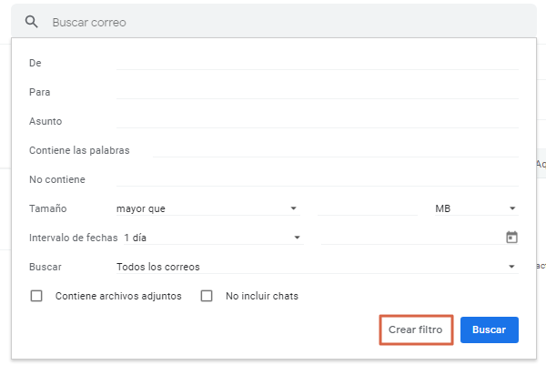 Cómo crear un filtro en Gmail - paso 2
