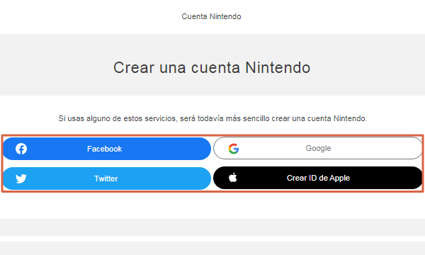 Crear una cuenta Nintendo mediante redes sociales