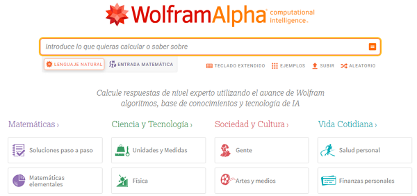 Paginas para resolver problemas matematicos. Wolfram Alpha