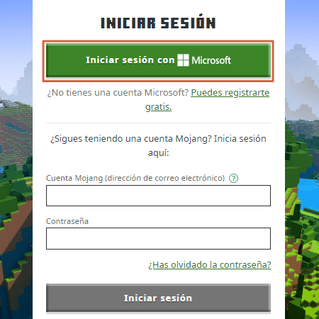Registrarse en Minecraft con una cuenta Microsoft - Paso 2