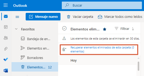 Restausas un correo eliminado en Hotmail (Outlook )mediante Elementos recuperables - Paso 3