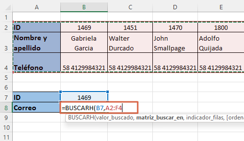 Como usar la funcion BUSCARH en Excel paso 3
