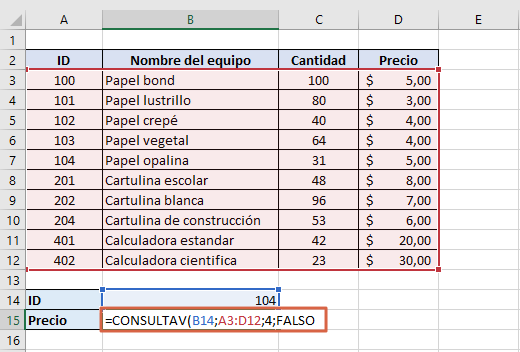 Como usar la funcion CONSULTAV en Excel paso 5