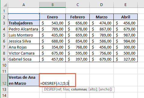 Como usar la funcion DESREF en Excel paso 4