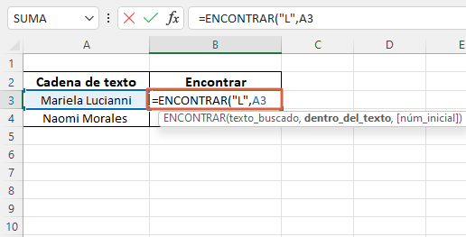 Como usar la funcion ENCONTRAR en Excel por si sola paso 3