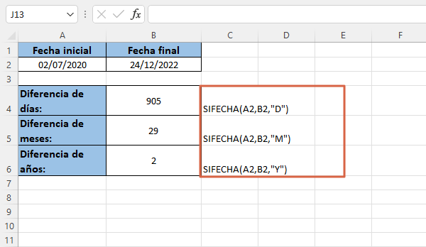 Como usar la funcion SIFECHA en Excel