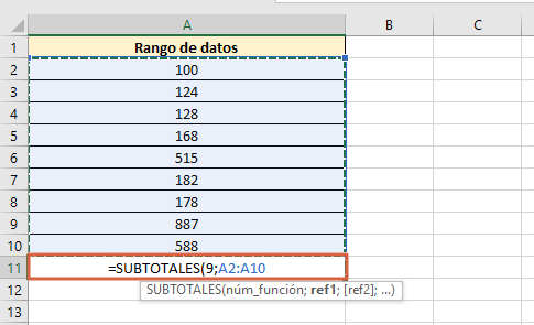 Como usar la funcion SUBTOTALES en Excel paso 3
