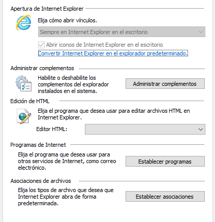 Opciones de Internet en Windows 10 - Programas
