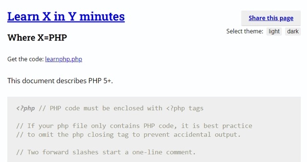learn php in y minutes para aprender el lenguaje php desde cero