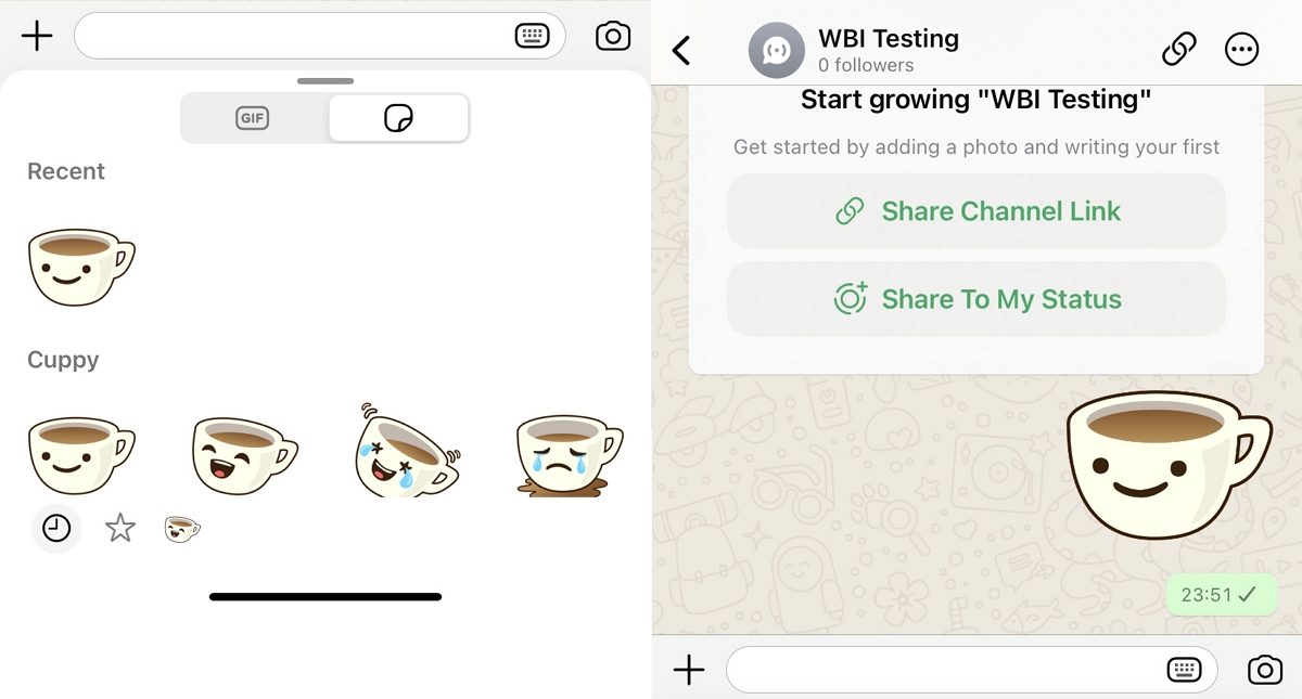 pasos para enviar stickers en canales de whatsapp ios
